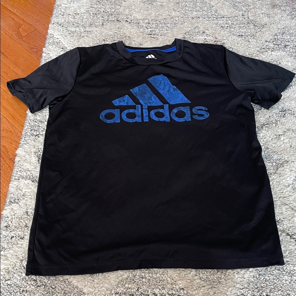 Adidas Kids Tee with Blue Logo on Black